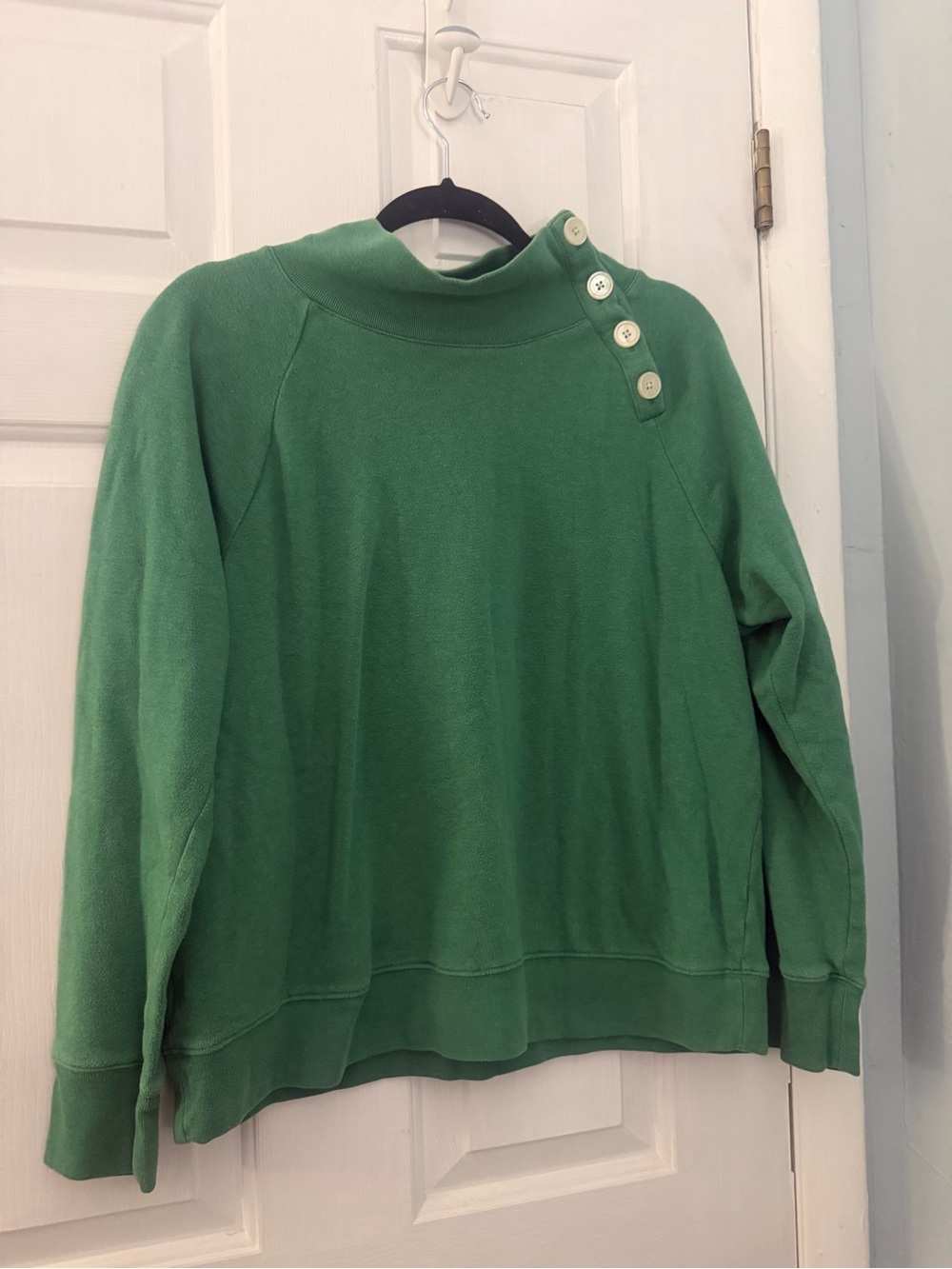 J.Crew Green Button Shoulder Mock Neck Sweatshirt Size L